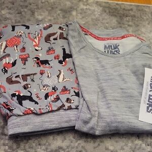 Muk Luks Gray Top with Dog Patterned Pants